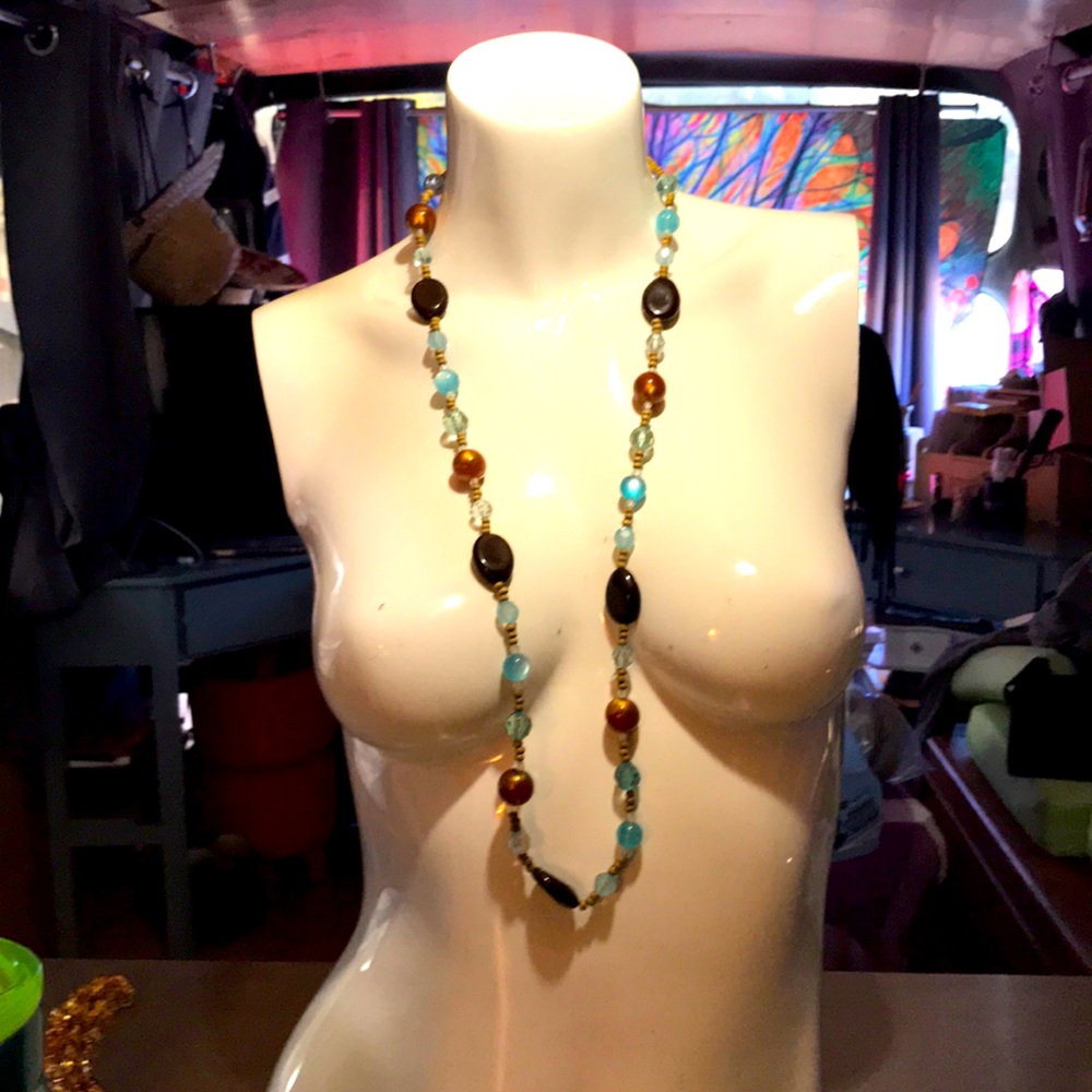 Glass Beaded Boho necklace, approx 36”